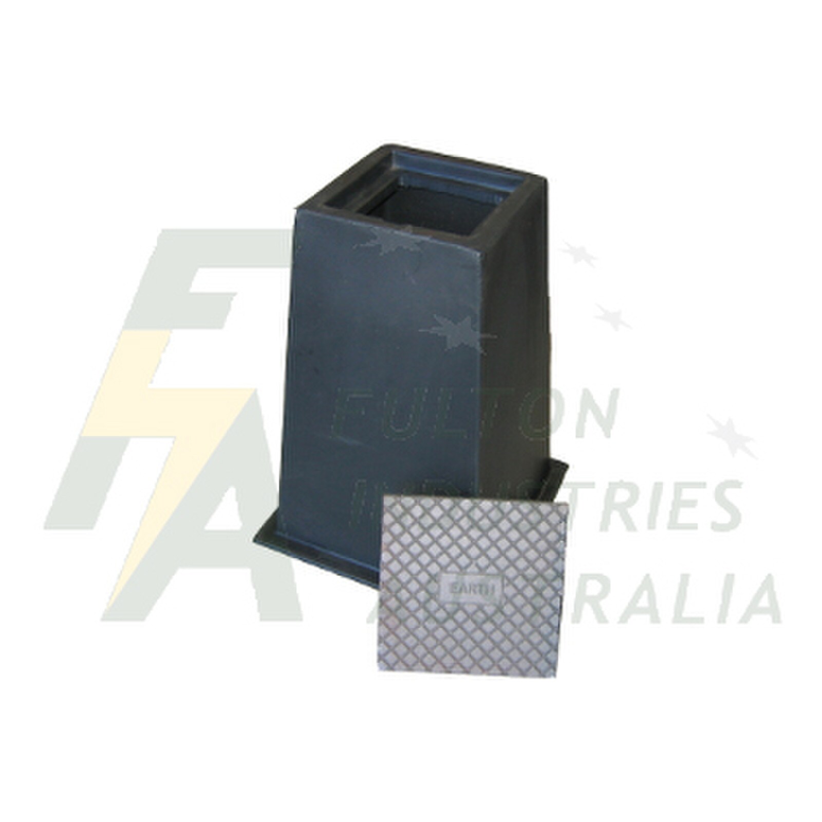 TP200L Black poly earth rod inspection pit with cast iron lid marked "EARTH" 200 x 200 x 450mm deep